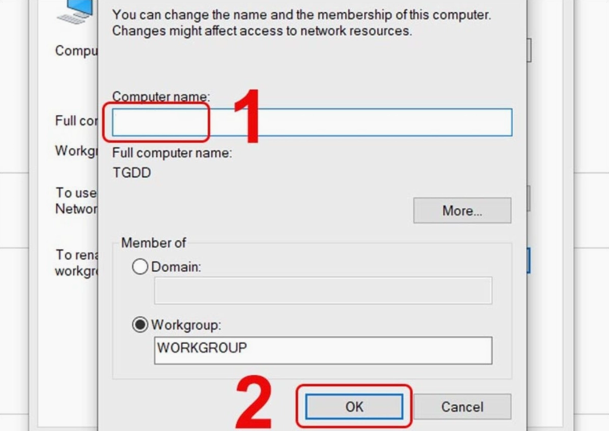 Nhập tên mới muốn thay đổi cho laptop vào ô trống