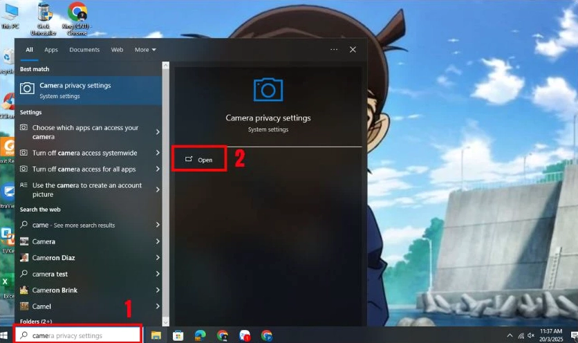 Nhập từ khóa Camera vào ô tìm kiếm