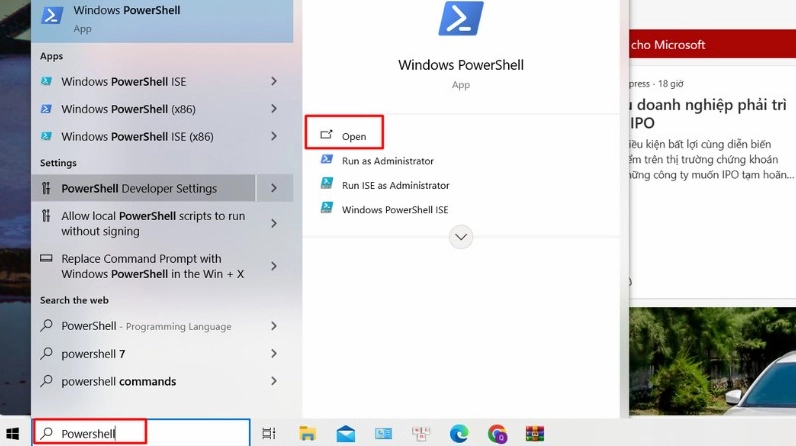 Hướng dẫn chi tiết cách bật bàn phím ảo trên laptop cực đơn giản 30 Nhập từ khóa Powershell trong thanh tìm kiếm