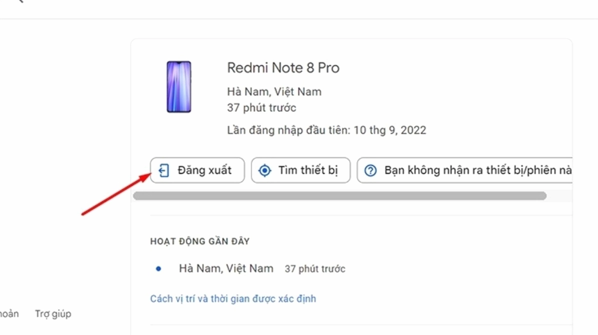 Nhấp vào ba chấm dọc bên cạnh tên thiết bị và chọn Đăng xuất
