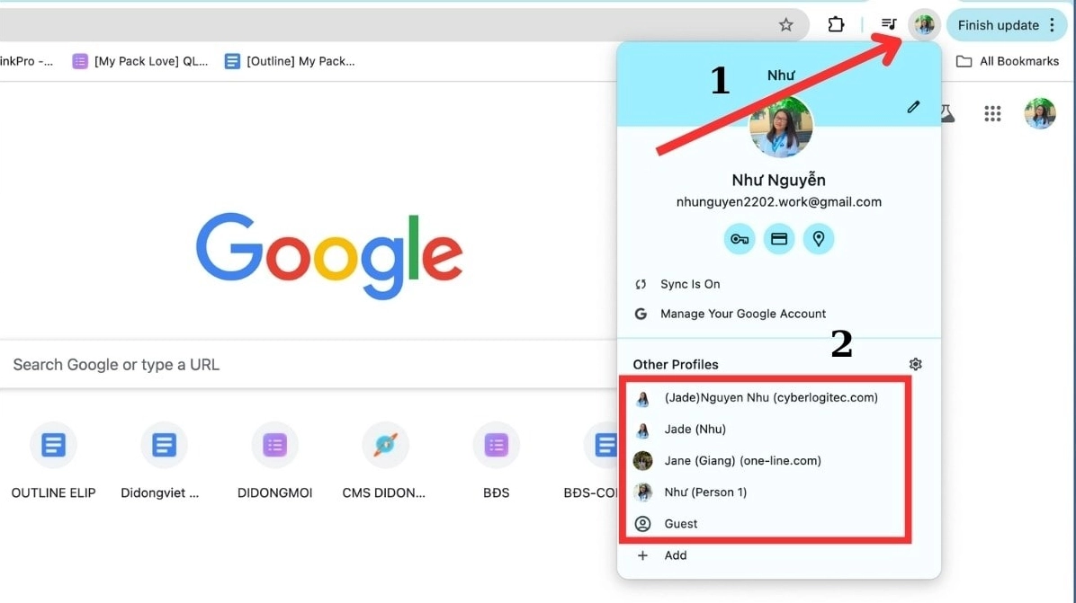 Nhấp vào biểu tượng ảnh đại diện hoặc chữ cái đầu tiên của tên tài khoản