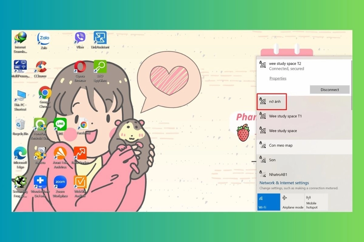 Nhấp vào biểu tượng mạng Wifi trên thanh taskbar