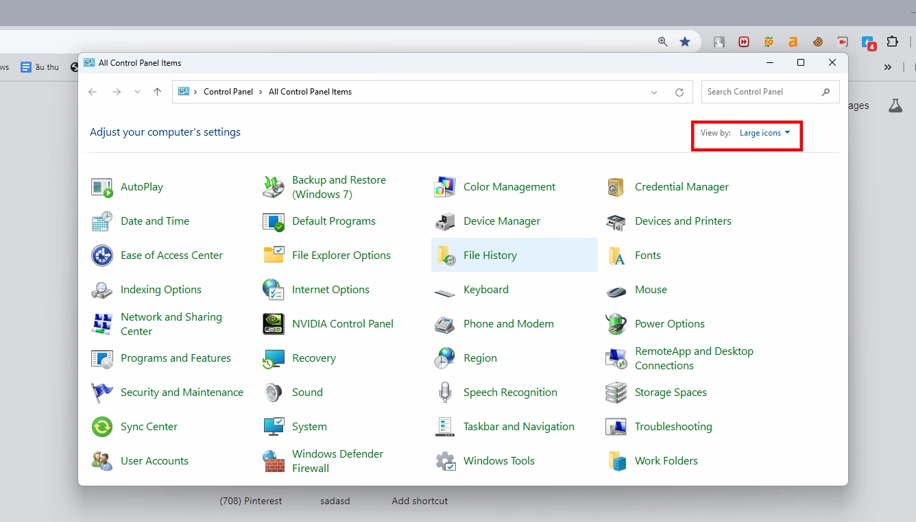 Hướng dẫn chi tiết cách cài webcam cho laptop cực đơn giản tại nhà 18 Nhấp vào menu thả xuống View by ở góc trên bên phải cửa sổ và chọn chế độ Large icons