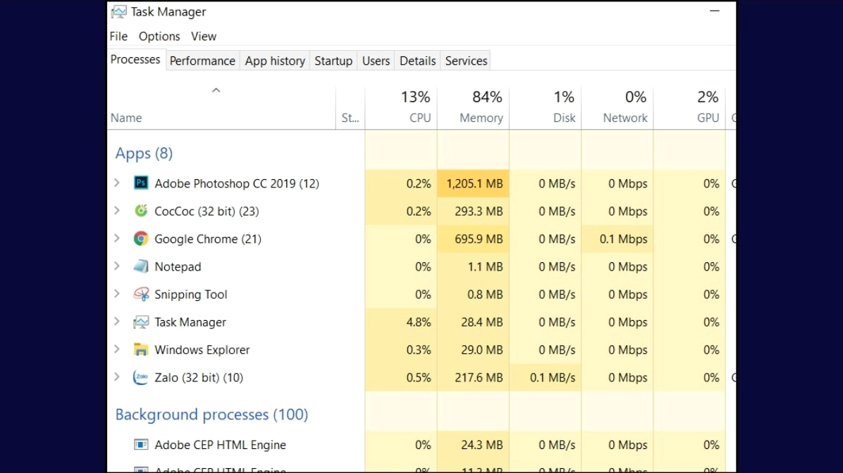 Nhấp vào tùy chọn More details trong cửa sổ Task Manager để xem toàn bộ các tiến trình đang chạy