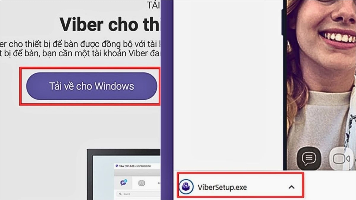 Nút bấm chọn tải phần mềm Viber về cho máy tính chạy hệ điều hành Windows