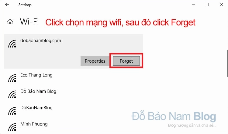 Hướng dẫn chi tiết cách quên pass wifi trên laptop đơn giản và hiệu quả nhất 2026 3 Nút forget xuất hiện khi nhấp vào tên một mạng wifi cụ thể
