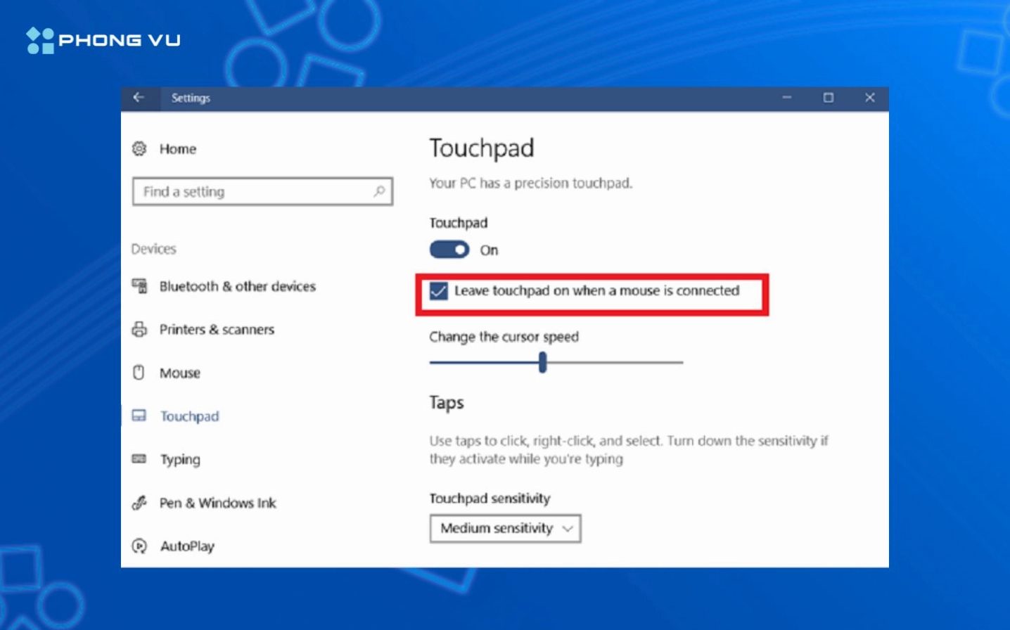 Nút gạt chuyển đổi trạng thái hoạt động của vùng cảm ứng trên màn hình