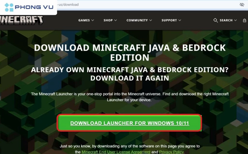 Nút tải về đang được nhấp vào trên trang web game