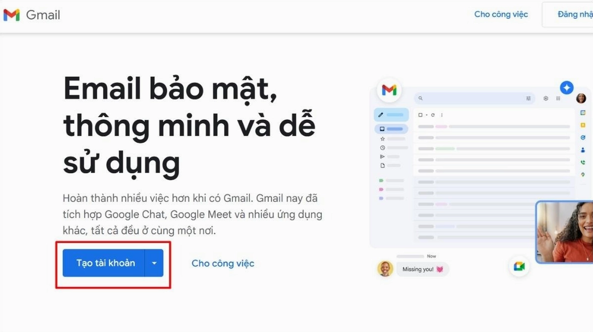 Nút Tạo tài khoản trên giao diện đăng nhập của Google