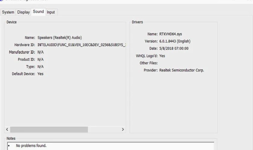 Phần thông tin liên quan đến các thiết bị âm thanh trên máy tính