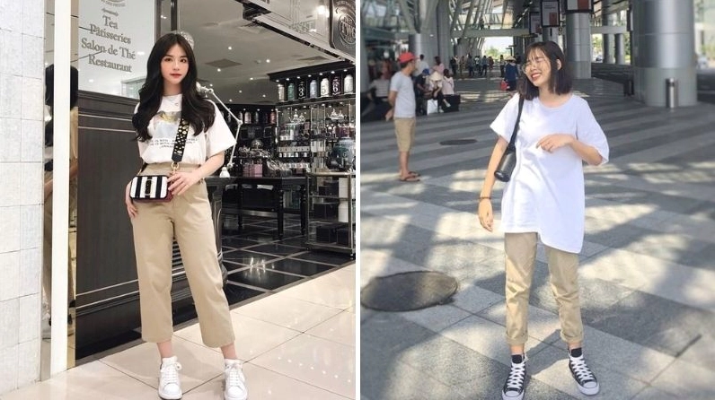 Phối đồ với áo form rộng nữ với quần jeans ống suông cực chất