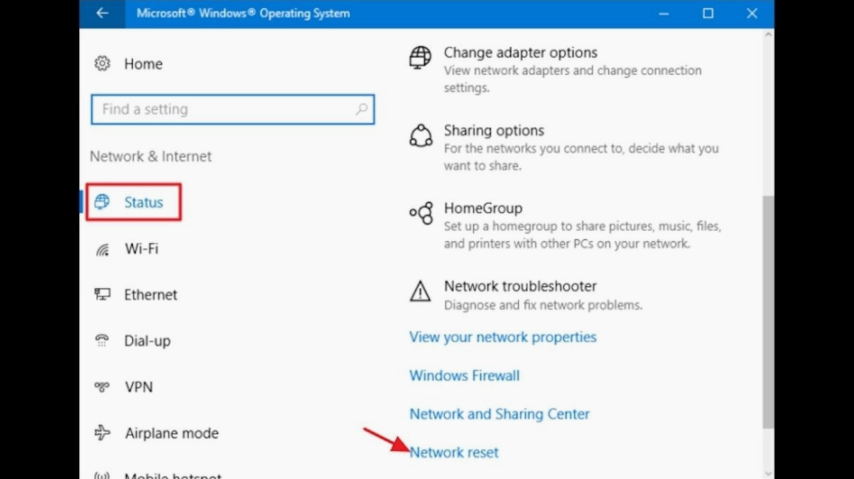 Reset lại cài đặt mạng
