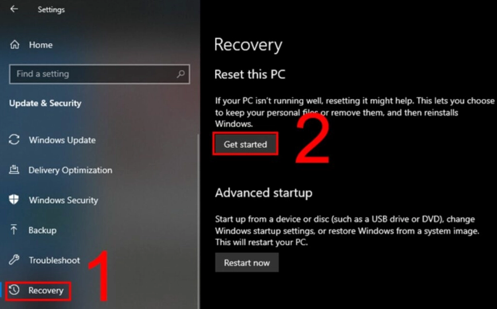 Reset qua Windows Settings phù hợp cho người muốn reset nhanh mà không cần USB hoặc đĩa cài đặt.