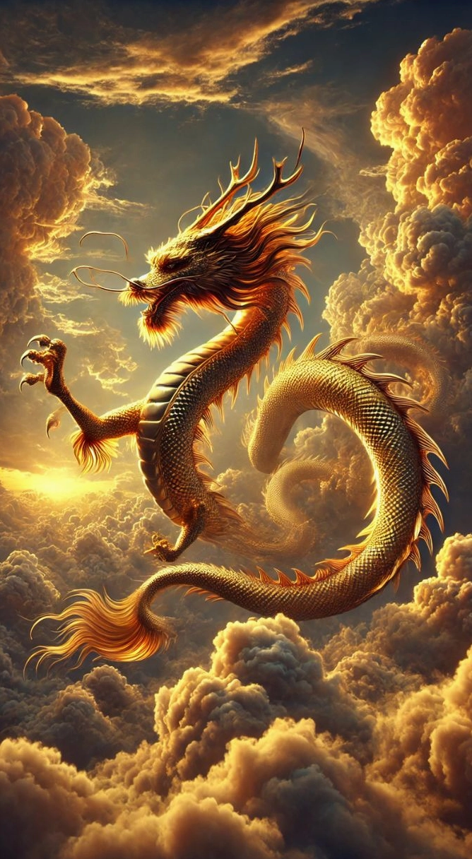 Rồng vàng vươn mình dũng mãnh giữa tầng mây thể hiện khát vọng tự do