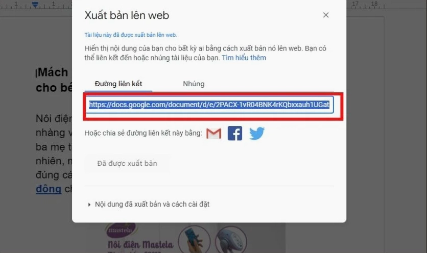 Sao chép đường link ảnh cần tải từ Google Docs