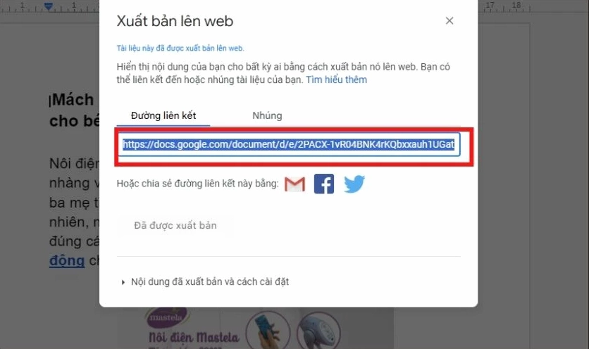 Sao chép đường link ảnh cần tải từ ứng dụng Google Docs