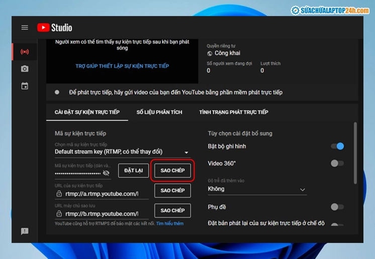 Sao chép Khóa sự kiện trực tiếp