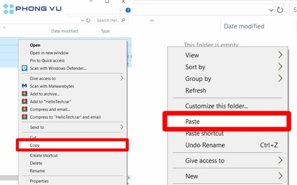 Sao chép trên máy tính bằng cách sử dụng chuột