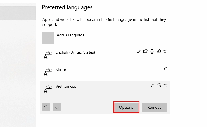 Sau đó chọn Tùy chọn