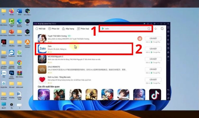 Sử dụng thanh tìm kiếm của CH Play để nhập từ khóa Zalo