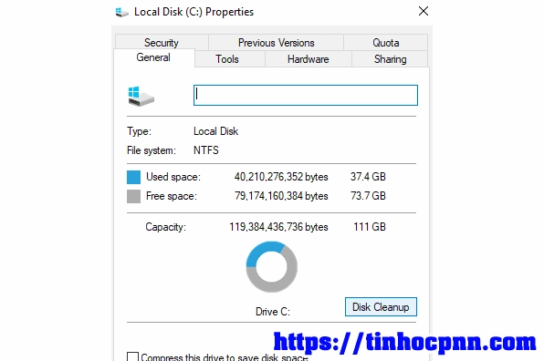 Hướng dẫn chi tiết cách làm cho laptop win 10 chạy nhanh hơn hiệu quả 16 Tại tab General click chọn mục Disk Cleanup để mở công cụ