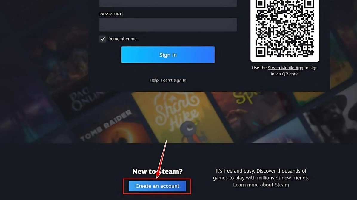 Tạo tài khoản hoặc đăng nhập vào tài khoản Steam của bạn