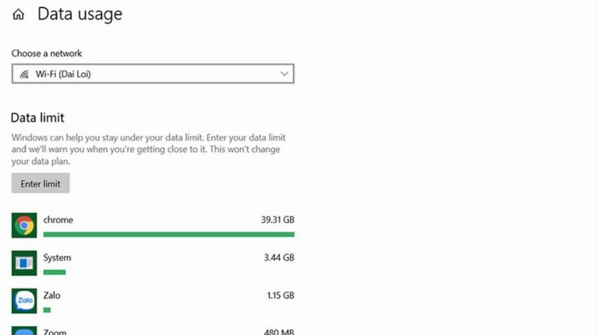 Tắt chế độ đo dung lượng dữ liệu giúp tối ưu hoá dữ liệu mạng