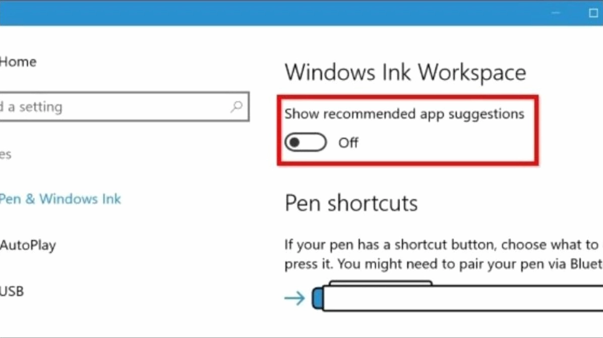 Tắt công tắc Show recommended app suggestions