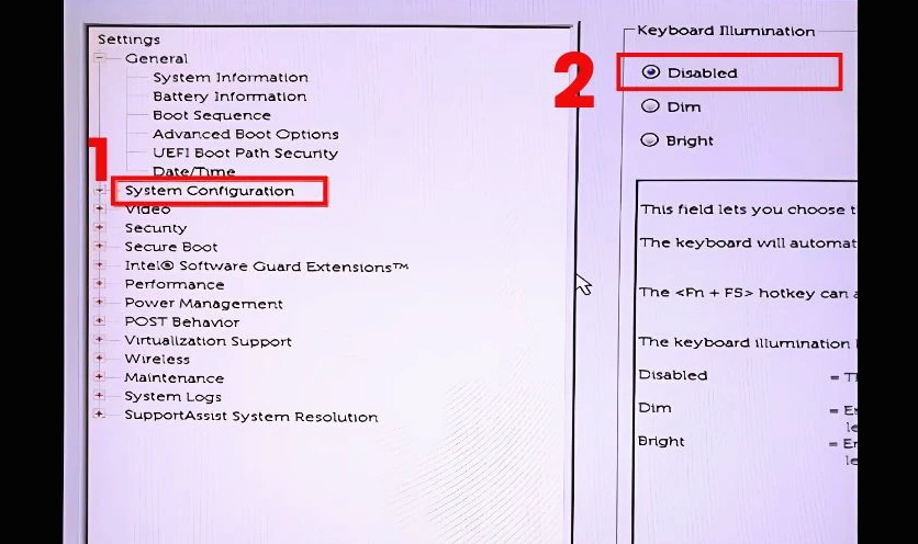 Tắt đèn nền trong BIOS