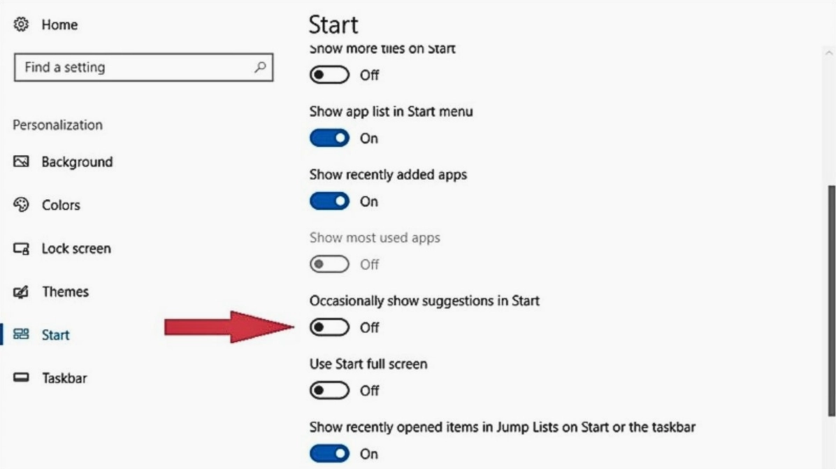 Tắt quảng cáo trên Start Menu