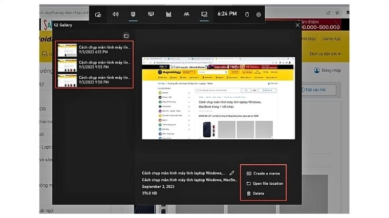 Thanh công cụ chụp ảnh màn hình nhanh trên Windows khi nhấn Windows Shift S