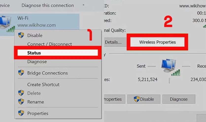 Thao tác bạn chọn vào Wireless Properties nằm ở giữa cửa sổ