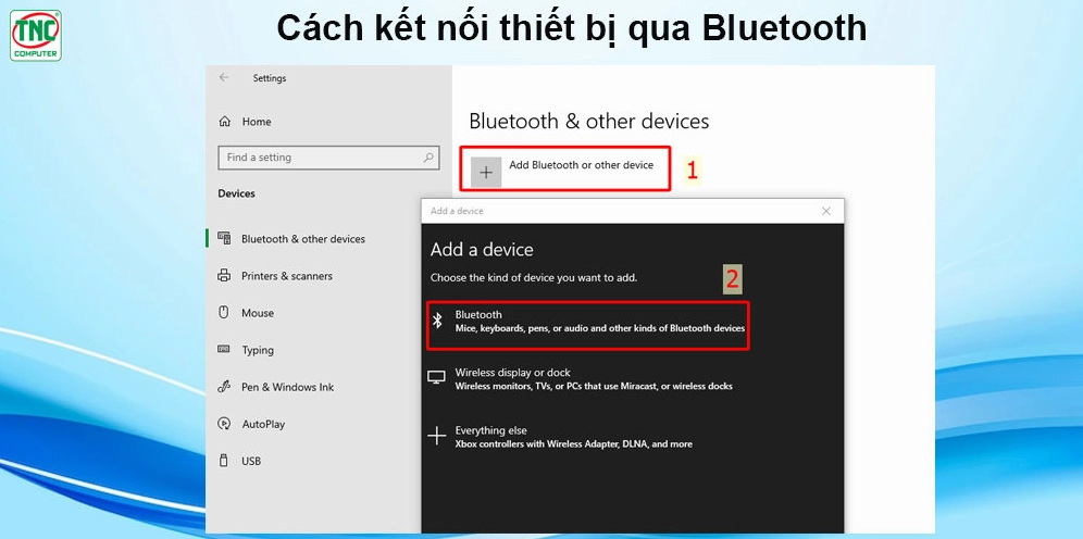 Thao tác bật bluetooth trên pc win 10