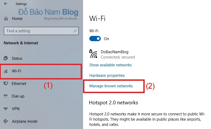Hướng dẫn chi tiết cách quên pass wifi trên laptop đơn giản và hiệu quả nhất 2026 2 Thao tác chọn mục quản lý các mạng đã biết trong cài đặt wifi