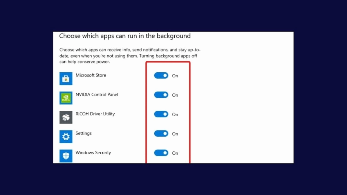 Thao tác chọn phần mềm mong muốn và gạt thanh trạng thái sang chế độ off