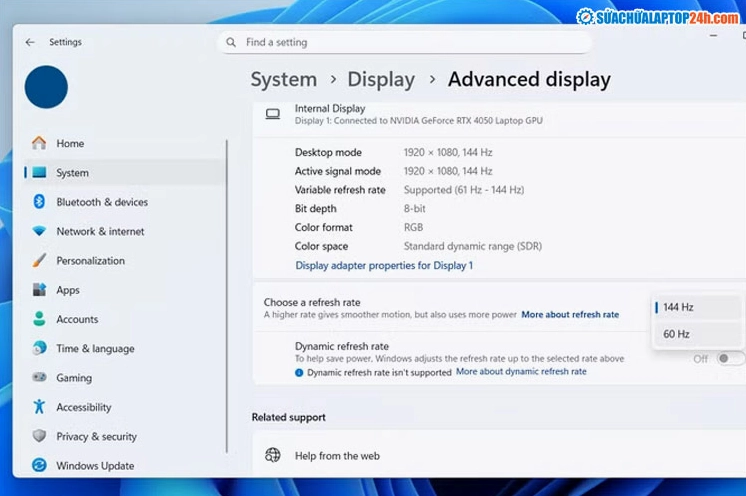 Thao tác giảm tần số quét màn hình để tiết kiệm tối đa thời lượng pin