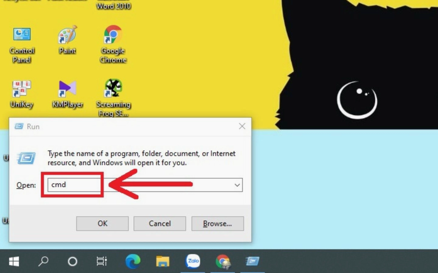 Thao tác gõ chữ cmd vào thanh tìm kiếm của hệ điều hành Windows để mở cửa sổ dòng lệnh