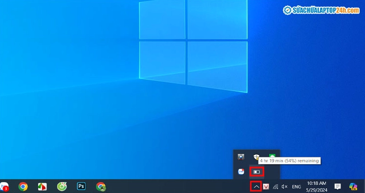 Thao tác kéo thả biểu tượng pin ra ngoài thanh Taskbar để hiển thị