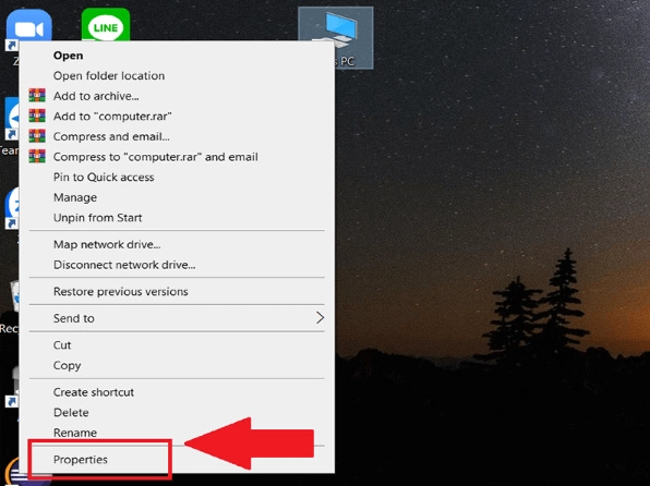 Thao tác nhấn chọn Properties trên biểu tượng This PC