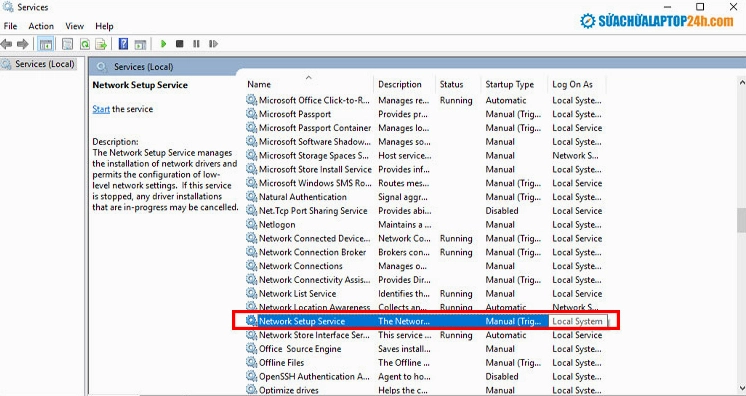 Thao tác nhấn đúp chuột vào dịch vụ Network Setup Service