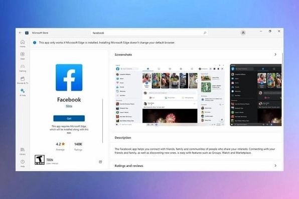 Thao tác nhấn nút Get để bắt đầu quá trình tải và cài đặt ứng dụng Facebook về máy tính