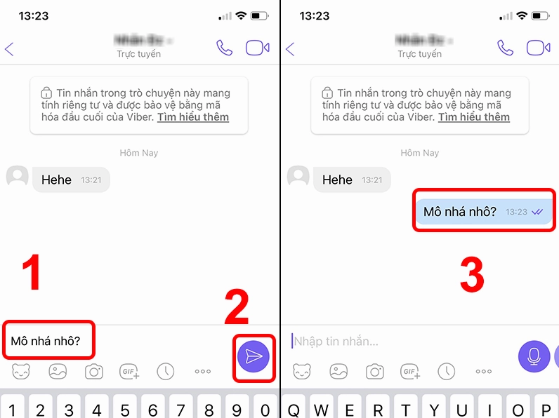 Thao tác nhập văn bản vào khung chat và nhấn nút mũi tên để gửi tin nhắn đi