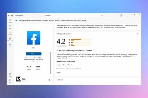 Thao tác nhấp vào nút Open để mở ứng dụng Facebook sau khi đã hoàn tất quá trình cài đặt trên máy tính
