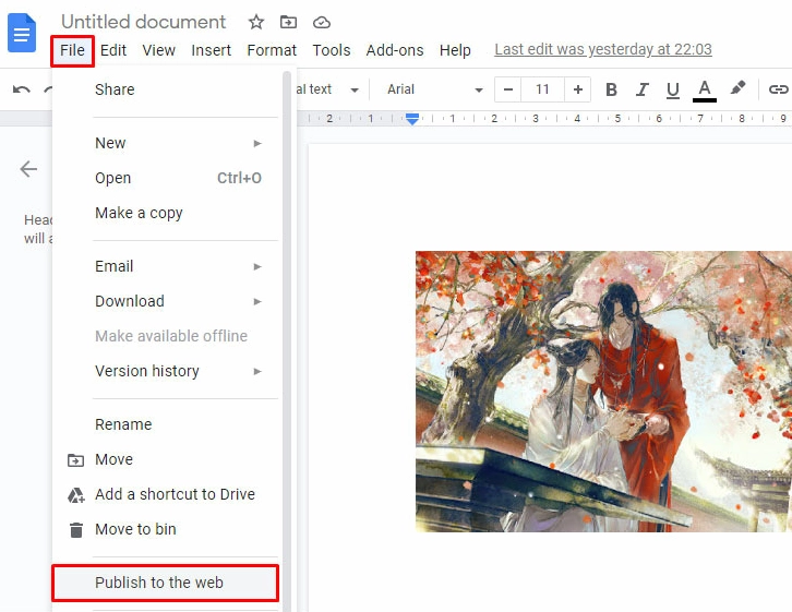 Thao tác tải xuống tài liệu Google Docs dưới dạng tệp nén HTML