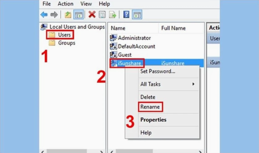 Thay đổi tên trên Win 10 bằng Local Users and Groups