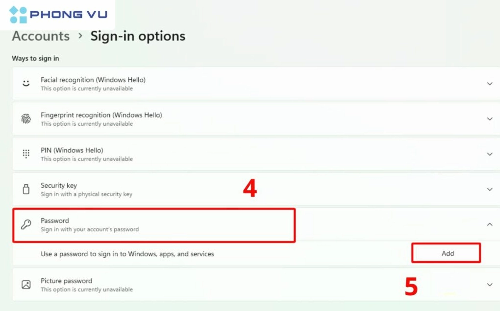 Hướng dẫn chi tiết cách cài pass laptop bảo mật dữ liệu an toàn tuyệt đối năm 2026 6 Thêm Mật khẩu Password