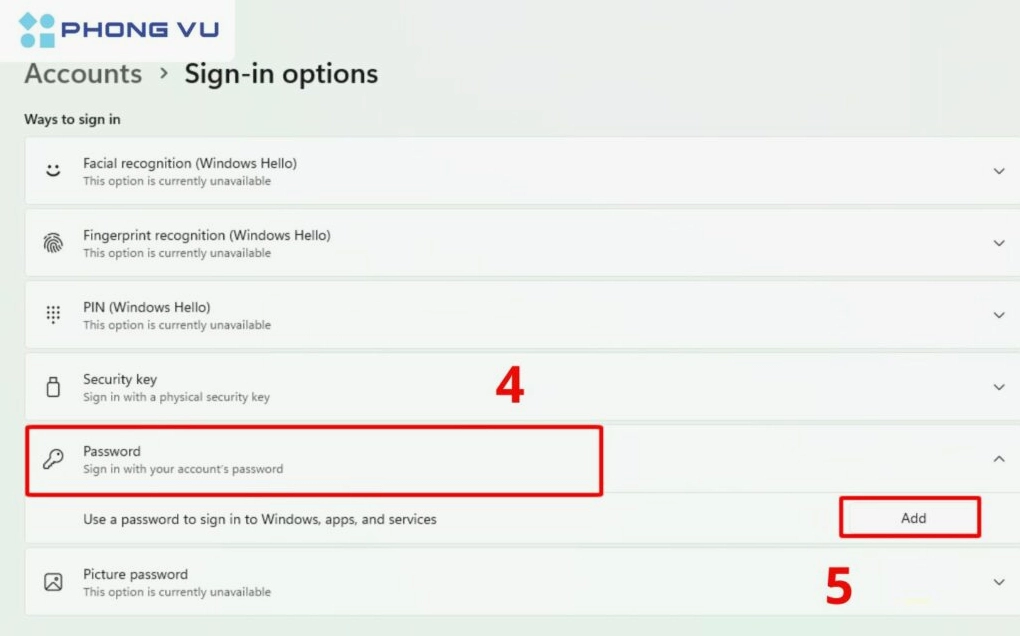 Thêm Mật khẩu Password