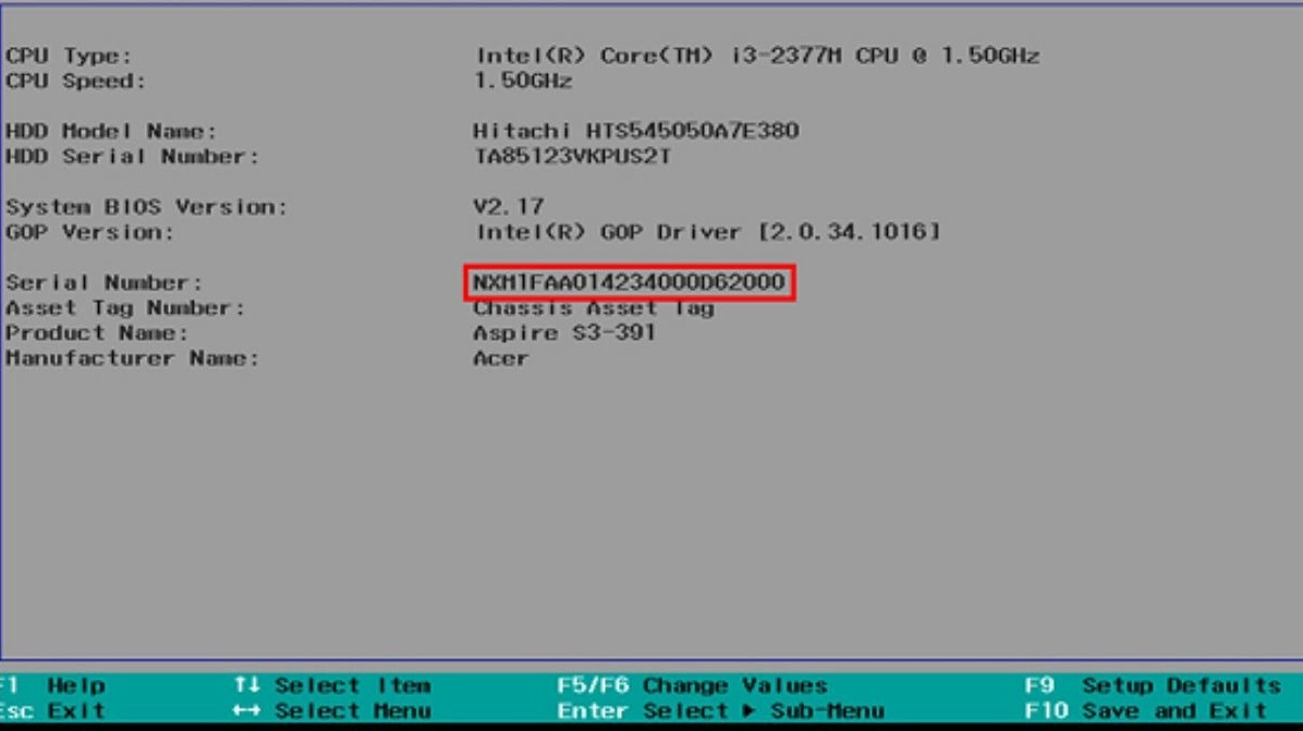 Thông tin về năm sản xuất (Manufacture Date), Serial Number, Product Name, BIOS Version thường được hiển thị tại BIOS