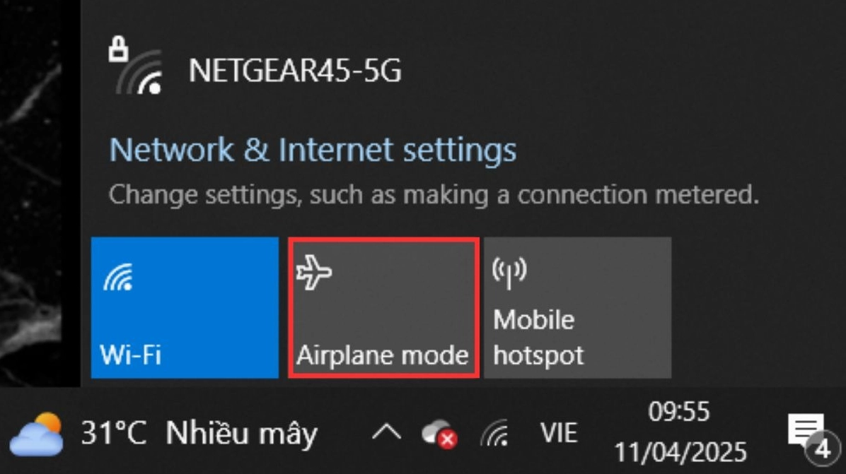 Hướng dẫn chi tiết cách bật bluetooth trên laptop dell inspiron nhanh chóng nhất 26 Thử tắt và bật lại chế độ máy bay
