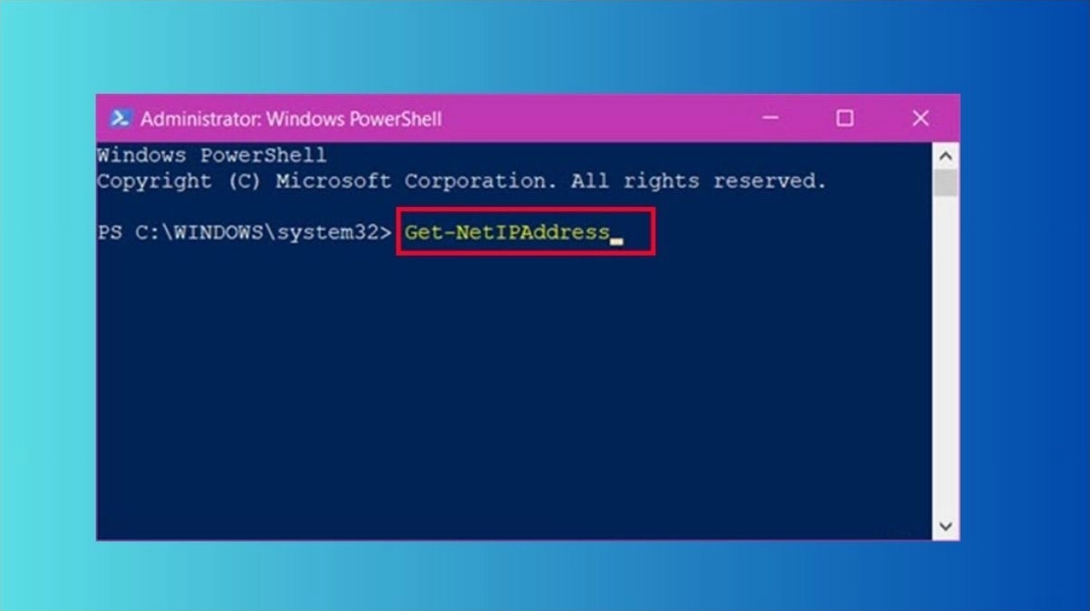 Thực thi lệnh Get-NetIpAddress trong cửa sổ PowerShell